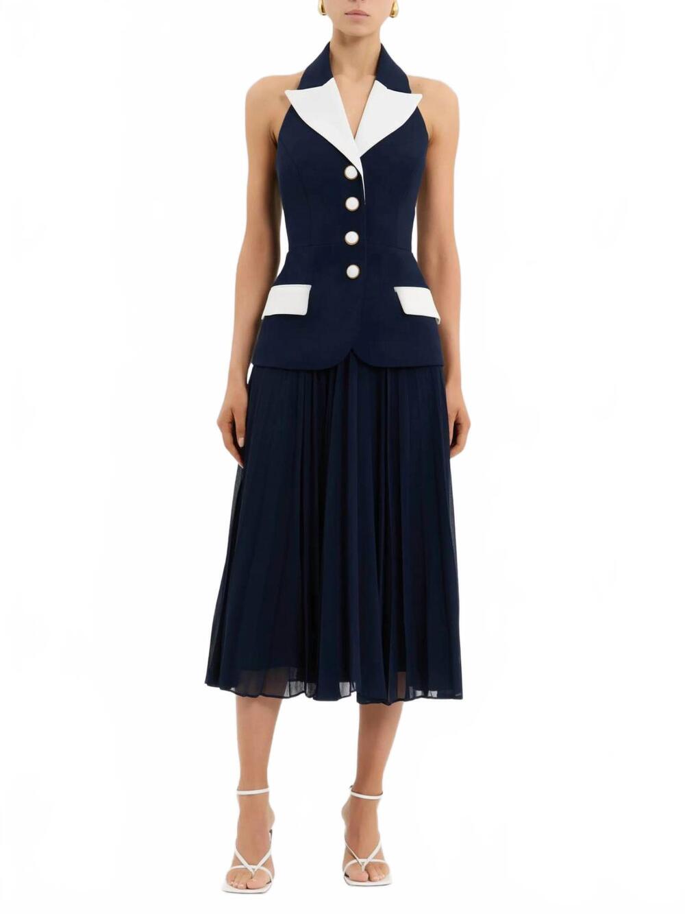 NEW REBECCA VALLANCE ula midi dress in navy